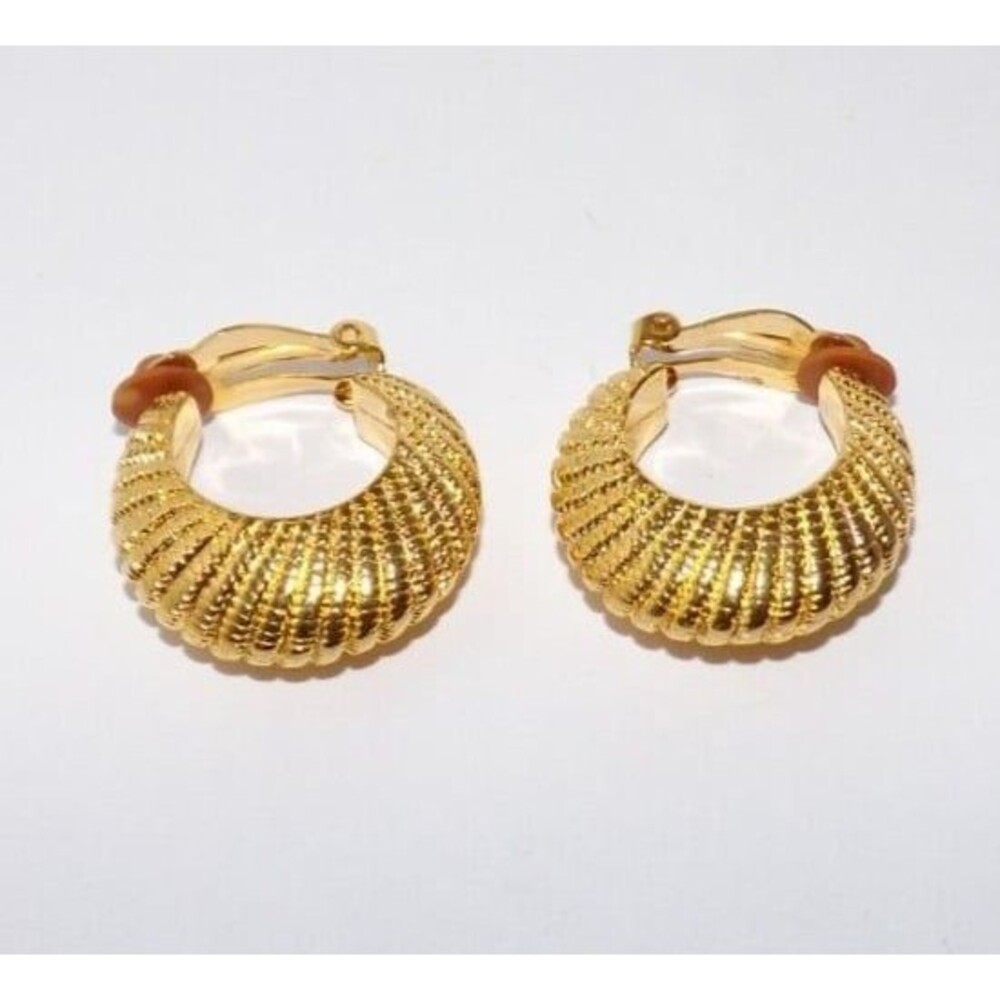 Ellen Kiam Vintage Gold Plated Hoop Clip On Statement Earrings